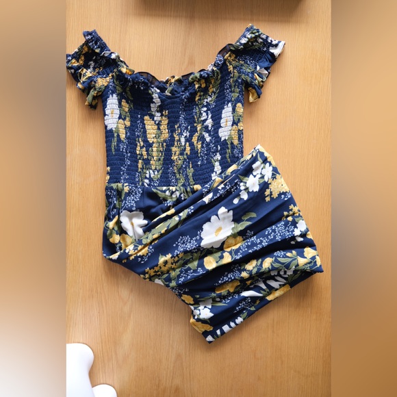 Reformation Murphy Navy Blue Yellow Floral Midi Dress - size 2 - Picture 3 of 5